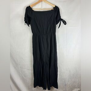 DOE & RAE Wide‎ Leg Puff Sleeve Jumpsuit Size Small Crop Black Lightweight